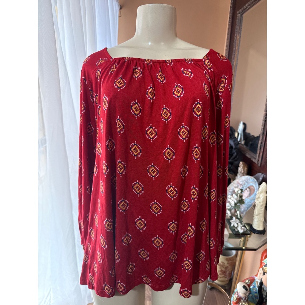 Old Navy Red Geometric Diamond Print Long Sleeve Open Back Blouse XXL